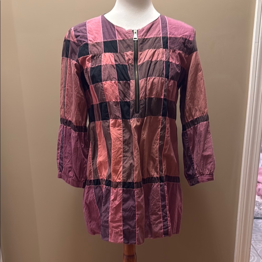 Burberry Brit Striped Pink and Black Tunic Top, Small, 3/4 sleeves